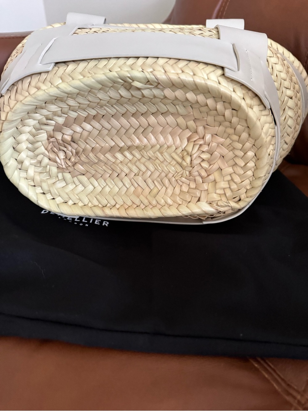 DeMellier Natural Straw Tote with Off White Leather Trim - Picture 4 of 6